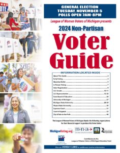 Page 1 of LWV's Voter Guide. Pictures of voters on the left.