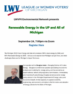 Announcement of 9-24-25 Renewable Energy Event at 7:00 pm with regitration link. 