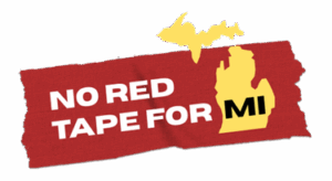 No Red Tape banner with state of MI outline
