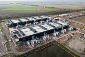 10 warehouse-type buildings clustered on green space